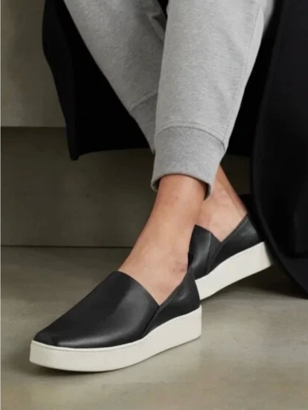 Vince Women’s Black Saxon-2 Stretch Leather Platform Slip-on Sneakers - Size 7.5